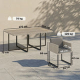 Outsunny 7 Piece Rattan Garden Dining Set with Wood-Plastic Table, 6 Stackable Chairs – Light Grey