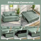 HOMCOM 2 Seater Sofa Bed with Three-Position Back & 2 Pillows – Pull-Out Guest Bed, Green Linen-Look