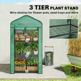 Outsunny Three-Tier Mini Greenhouse with Steel Frame, PE Cover & Roll-Up Door – Portable, Green