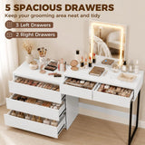 HOMCOM Vanity Makeup Desk LED Mirror Dressing Table Large Storage 5 Drawers White