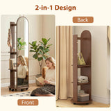HOMCOM 2-in-1 Full Length Mirror with Storage Shelves, Floor Mirror with 4 Wheels, Coat Rack, Hooks