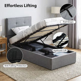 HOMCOM 3ft Single Ottoman Bed with Gas Lift Storage and Upholstered Headboard – Linen-Look Bed Frame, Grey