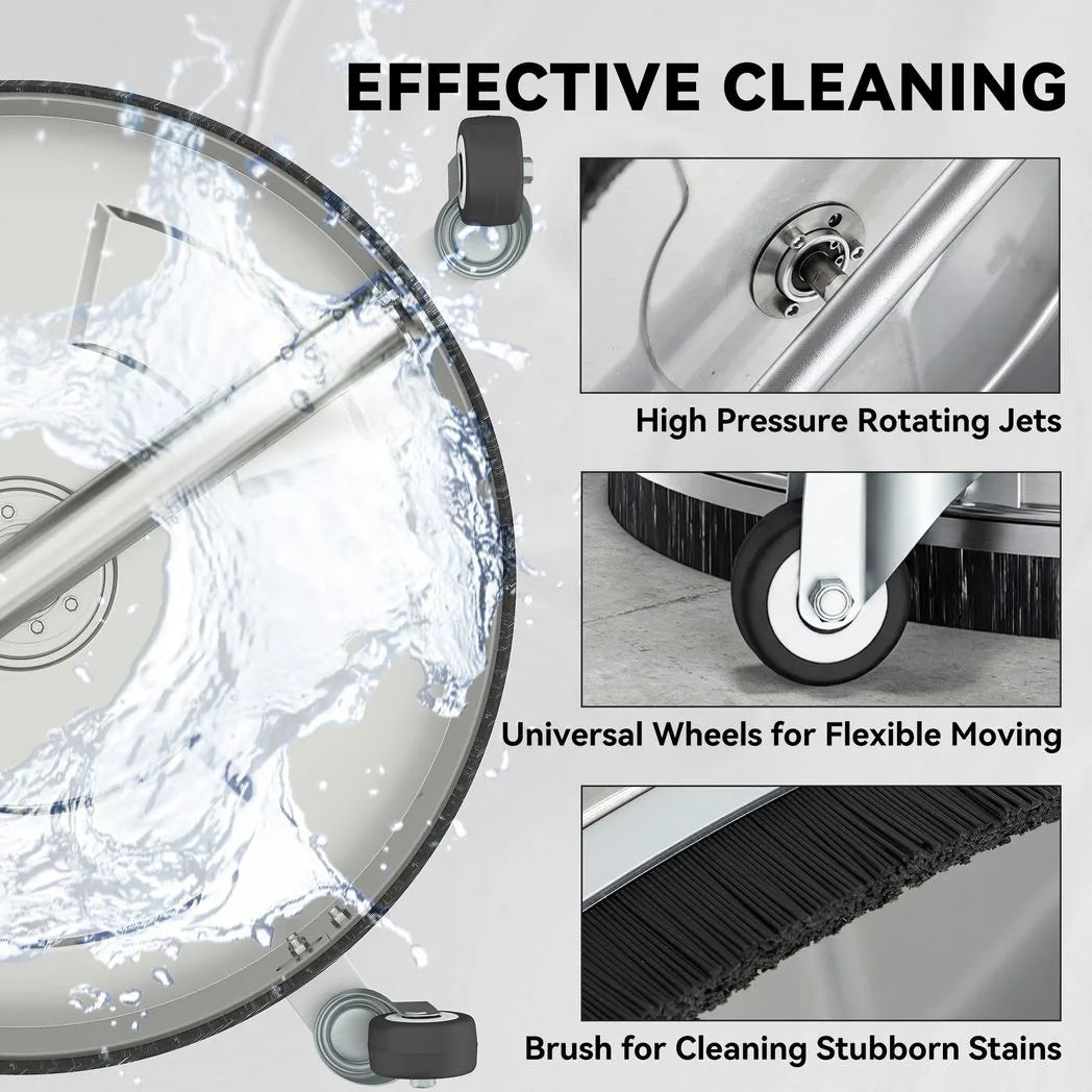 Outsunny 3600 PSI Pressure Washer Surface Cleaner, 33cm Stainless Steel, 4 Wheels – Driveways and Patios