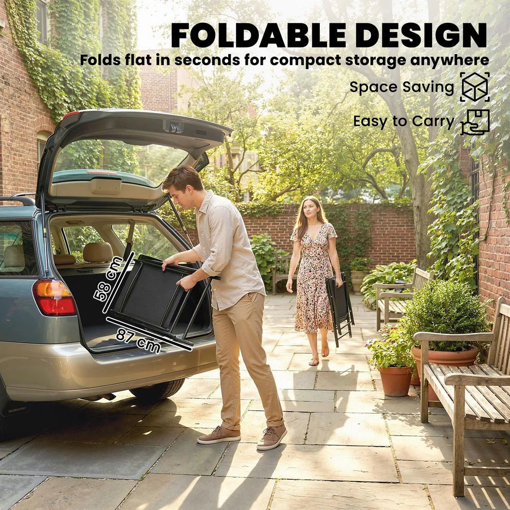 Outsunny Set of 4 Folding Garden Chairs with High Back, Armrests & Texteline Seat – Black