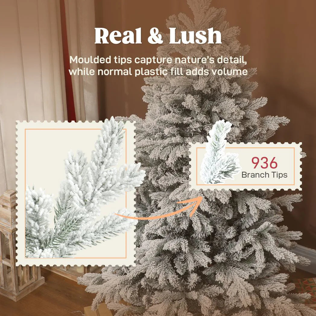 HOMCOM 5ft Snow Flocked Artificial Christmas Tree with 936 Branch Tips – Realistic Foldable Decoration