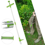 Standing Weed Puller Twister with Aluminium Handle – Garden Root Remover, No Bending, Silver & Green