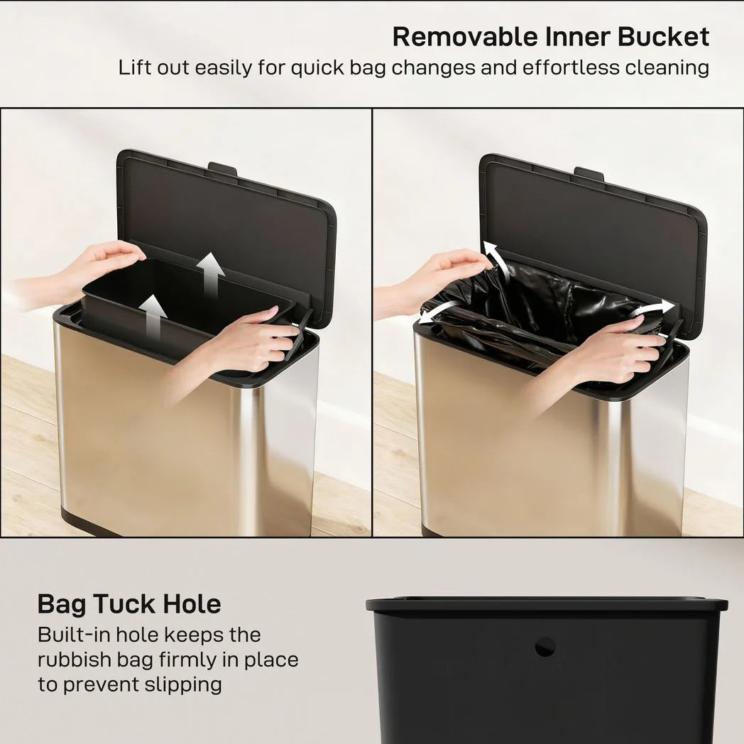 HOMCOM 8L Hanging Kitchen Bin with Lid – Stainless Steel Rubbish Bin with Removable Bucket for Under Sink