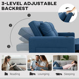 HOMCOM Two-Seater Pull-Out Sofa Bed with 3-Level Backrest and Cup Holders – 3-in-1 Loveseat, Dark Blue