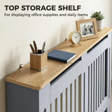HOMCOM 152cm Slatted Radiator Cover, Painted Cabinet with Line Grill Design and Top Shelf – Grey