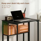 HOMCOM Drop Leaf Writing Desk with Lower Shelf and Wheels – Compact Folding Home Office Table, Black