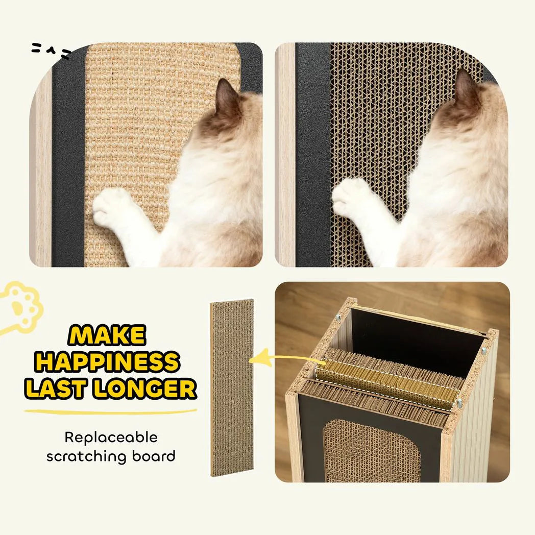 PawHut 63cm Cat Scratching Post with Replaceable Scratching Board, Top Perch & Sisal Scratch Mat – Oak