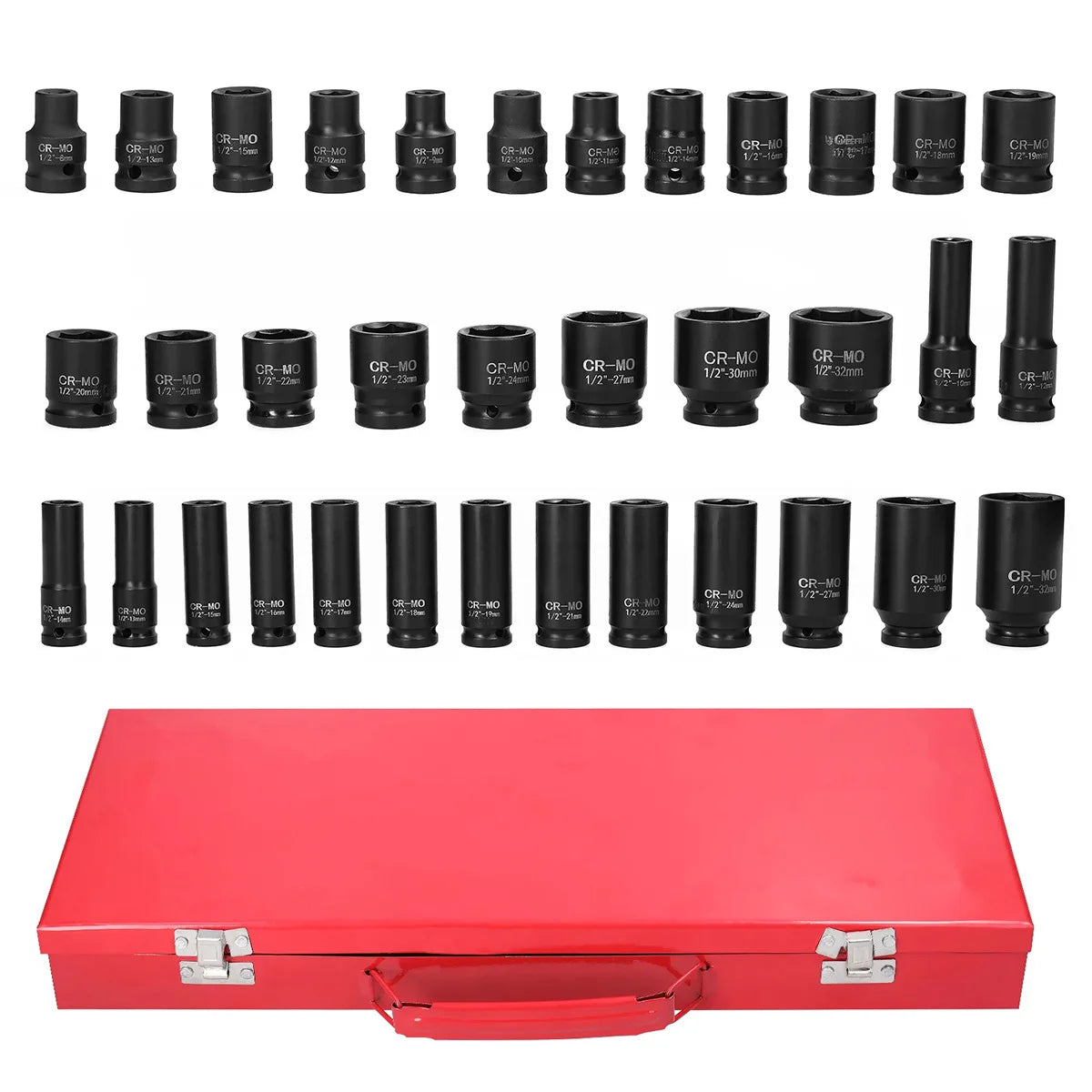 35 Piece 1/2 Inch Drive Deep Impact Socket Set, 8–32mm Metric – Chrome Molybdenum Steel with Storage Case