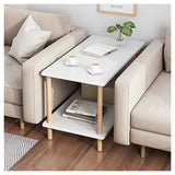 Narrow Side Table for Living Room – Small Bedside Table with Shelf, MDF & Solid Wood, White