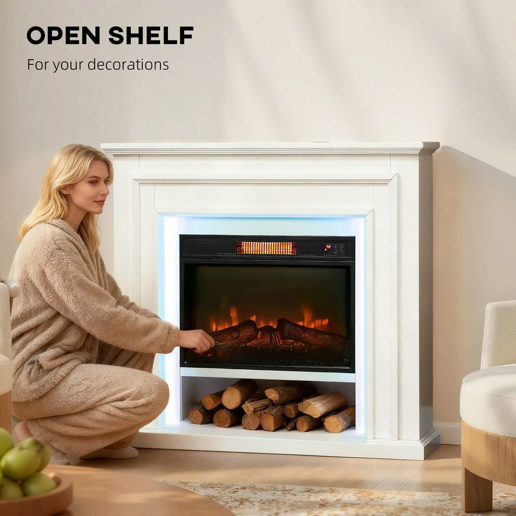 HOMCOM 1800W Electric Fireplace with Multicolour LED Flame Effect, Thermostat & Timer – Remote Control, White