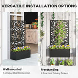Outsunny Metal Raised Garden Bed with Trellis and Privacy Panel – Wall-Mounted or Freestanding Planter, Black