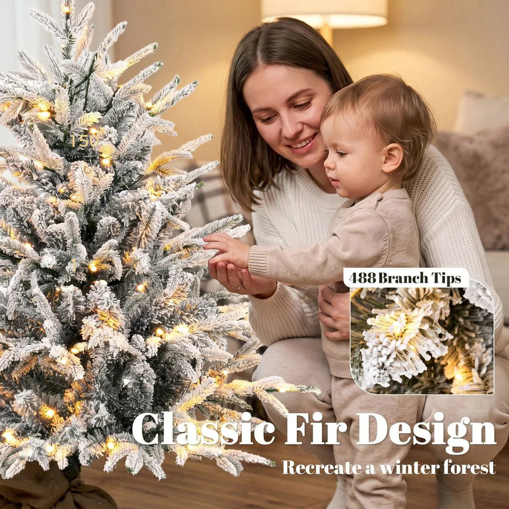 HOMCOM 90cm Pre-Lit Flocked Tabletop Christmas Tree – 70 Warm White LEDs, 488 Tips, Battery Operated