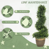 HOMCOM Set of 2 Artificial Plants, Topiary Spiral Boxwood Cypress Trees with Pot