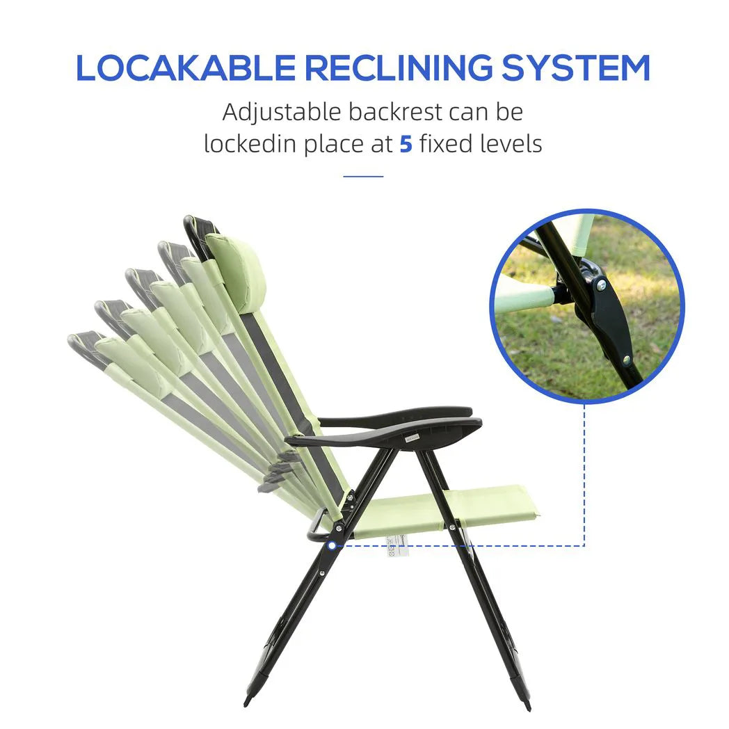 Outsunny Set of 2 Folding Garden Chairs with 5-Position Reclining High Back and Headrests – Texteline Seat