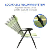 Outsunny Set of 2 Folding Garden Chairs with 5-Position Reclining High Back and Headrests – Texteline Seat