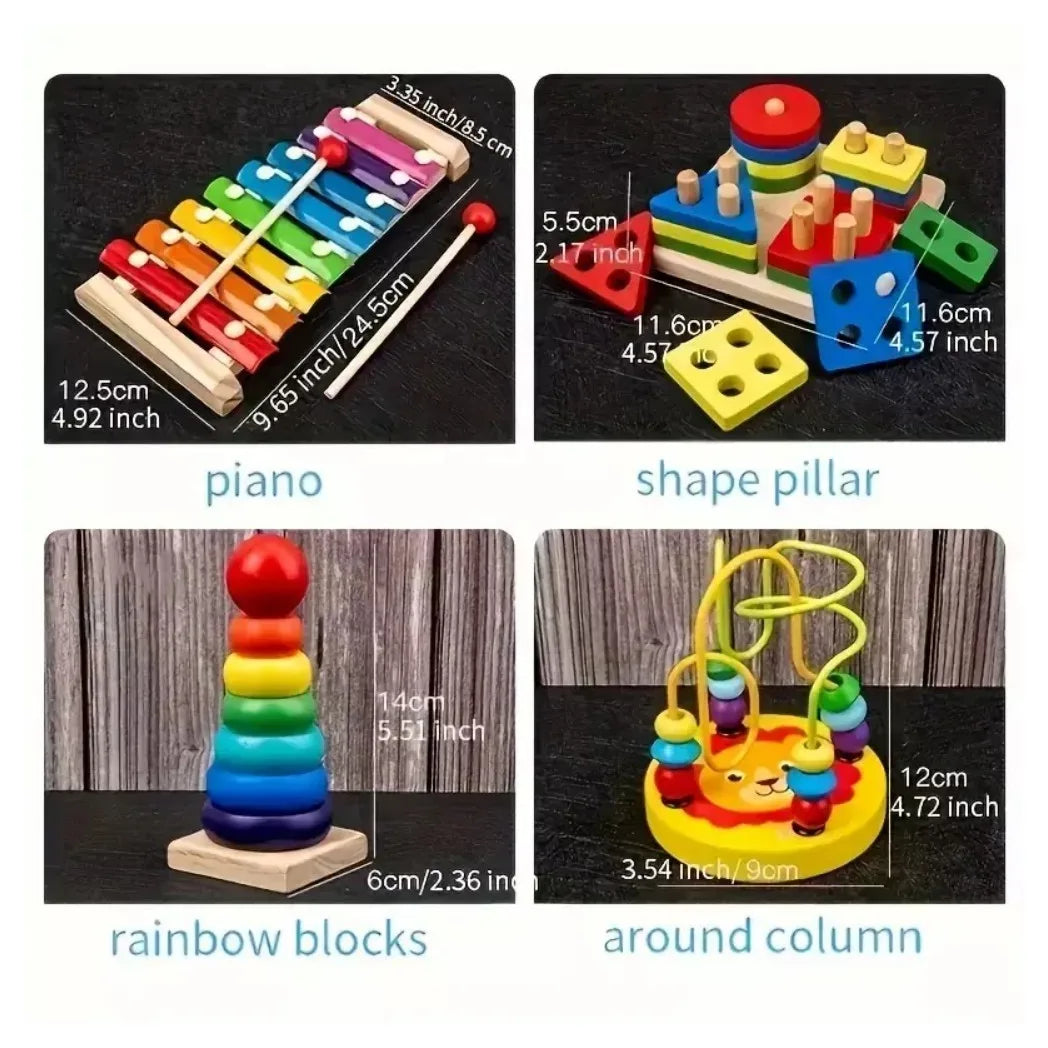 9-in-1 Wooden Musical Toy Set with Rattle, Bells & Drum – Sensory Early Education Instruments for Toddlers