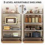 HOMCOM 4-Tier Stainless Steel Kitchen Storage Trolley with Adjustable Shelves and Lockable Wheels – Silver