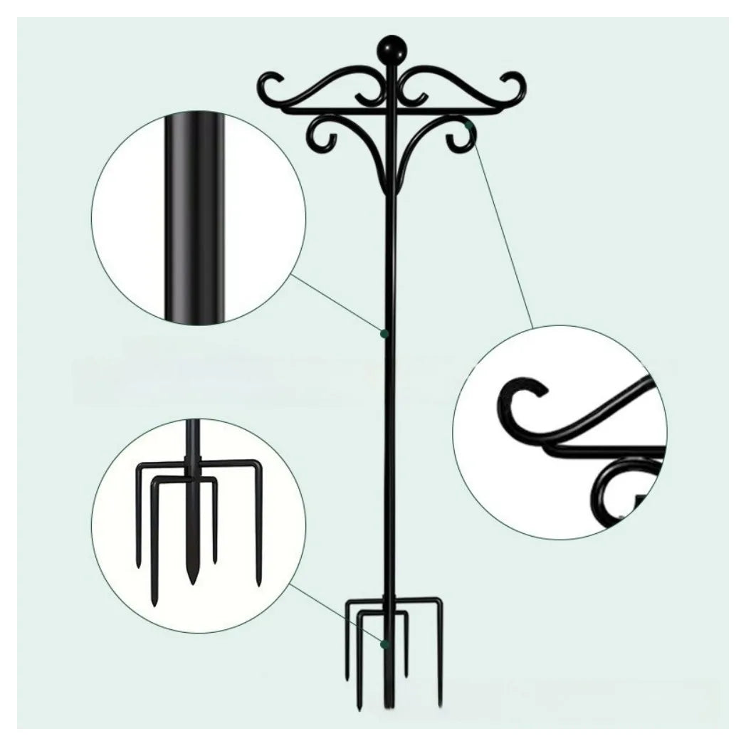 Heavy Duty Bird Feeder Pole Stand with Double Shepherd's Hooks – 193cm Adjustable Garden Feeding Station