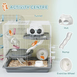 PawHut 3-Tier Hamster Cage with Exercise Wheel, Tunnels and Water Bottle – Habitat for Dwarf Hamsters, Grey