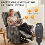 HOMCOM Power Lift Recliner Chair with Vibration Massage and Heat – Electric Riser Chair with Remote, Grey Check
