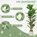HOMCOM 120cm Artificial Fiddle Leaf Fig Tree with White Pot – Lifelike Faux Plant for Home & Office, Green