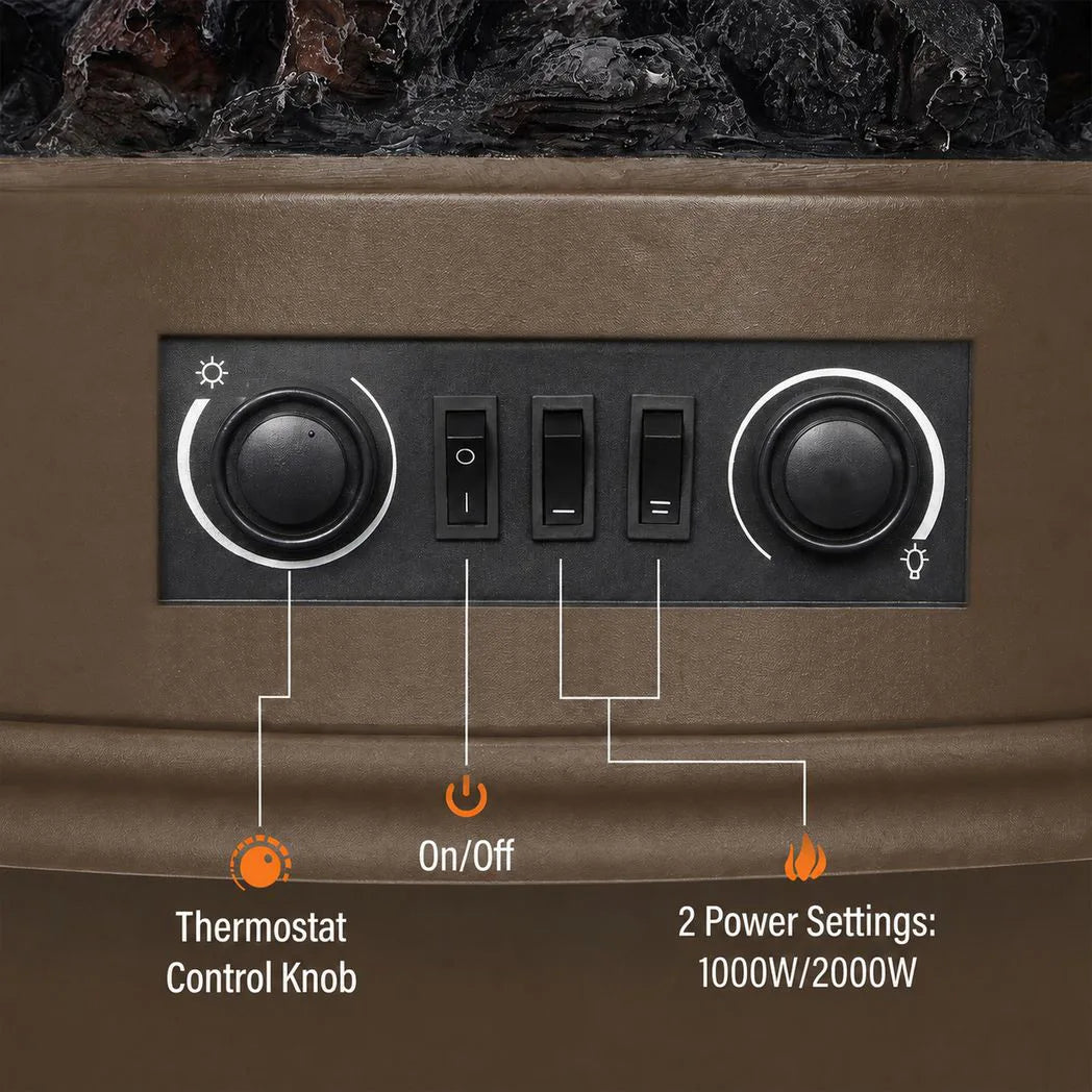 HOMCOM 3-Sided Electric Fireplace Stove, 1000W/2000W Freestanding Heater with 3D Flame Log – Brown
