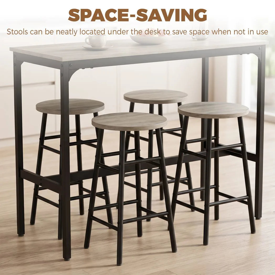 HOMCOM 5 Piece Industrial Bar Table Set with 4 Stools – Powder-Coated Steel Frame Dining Set, Grey Wood Effect