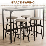 HOMCOM 5 Piece Industrial Bar Table Set with 4 Stools – Powder-Coated Steel Frame Dining Set, Grey Wood Effect