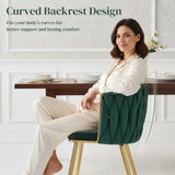 HOMCOM Set of 2 Velvet-Feel Dining Chairs with Knot Backrest and Golden Metal Legs, Dark Green