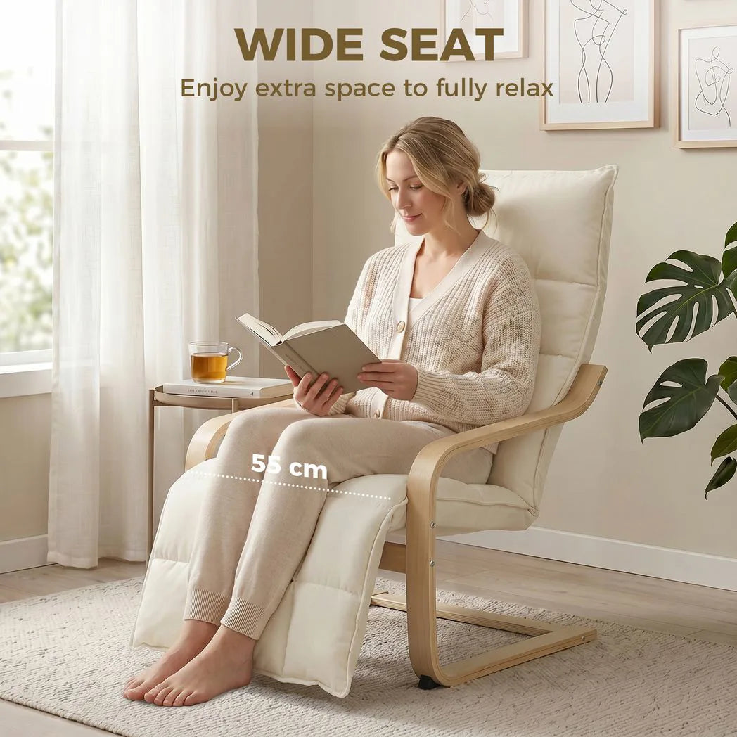 HOMCOM Modern Accent Chair with Footrest, Plush Cushion and Curved Legs – Tufted Lounge Armchair, Cream White