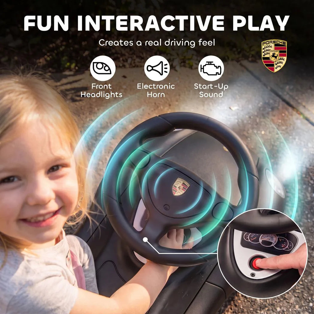 AIYAPLAY Porsche Licensed Toddler Ride-On Car with Horn, Headlights & Sounds – 18–36 Months, Matte Black
