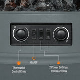 HOMCOM 1000/2000W Electric Fireplace Stove with 3D Flame Log and Thermostat – Freestanding Heater, Grey