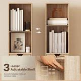 HOMCOM 6-Tier Tall Narrow Bookcase with Drawer, Cupboard and Anti-Tip Kit – Natural Wood Finish