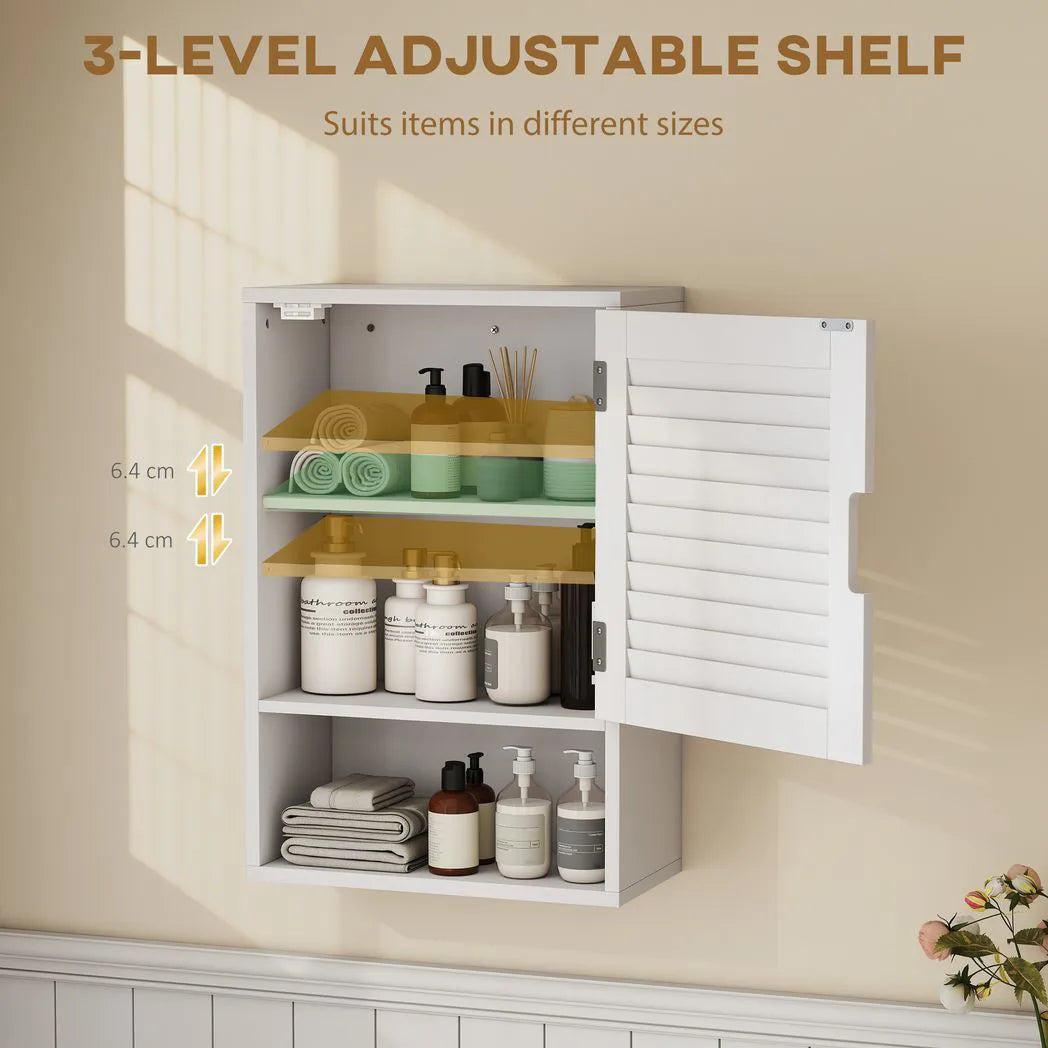 HOMCOM Wall Mounted Bathroom Cabinet with Adjustable Shelves – 40 cm Louvred Door Storage, White