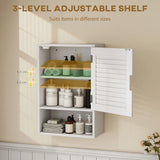 HOMCOM Wall Mounted Bathroom Cabinet with Adjustable Shelves – 40 cm Louvred Door Storage, White