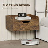 HOMCOM Floating Nightstands Set of 2 with Sliding Drawer, Wall Mounted Bedside Tables for Bedroom, Rustic Brown
