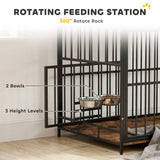 PawHut Dog Crate Furniture with Rotatable Feeding Station and Shelves – Indoor End Table Kennel, Brown