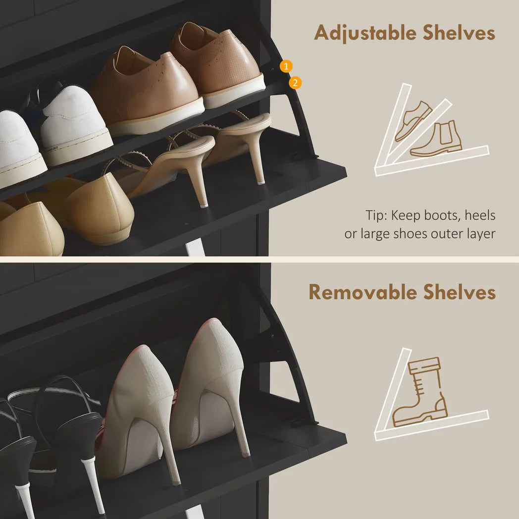 HOMCOM Slim 3-Drawer Shoe Cabinet with Adjustable Shelves – Holds 15 Pairs, Black