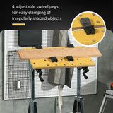 HOMCOM Portable Folding Workbench with Adjustable Height and Angle, 4 Clamping Pegs, 100kg Capacity, Beige