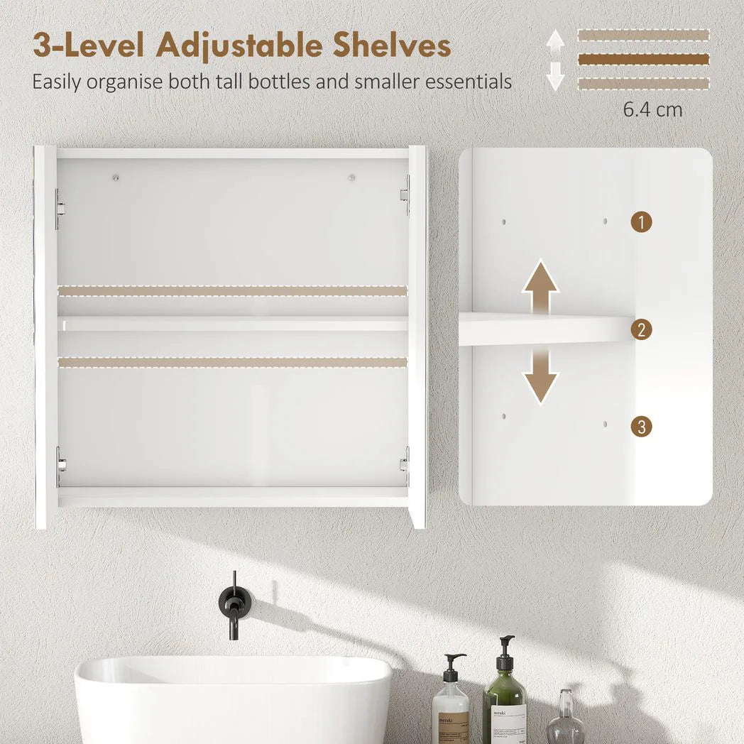 HOMCOM Double-Door Wall-Mounted Bathroom Mirror Cabinet with Adjustable Shelf – Bathroom Storage, White