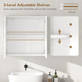 HOMCOM Double-Door Wall-Mounted Bathroom Mirror Cabinet with Adjustable Shelf – Bathroom Storage, White
