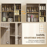 HOMCOM Multi-Storage Kitchen Cabinet with Glass Doors, Soft-Close Hinges and Adjustable Shelves – Grey Wood-Effect