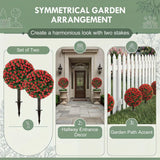 HOMCOM Artificial Rose Topiary UV Resistant, 2-Pack Fake Plants, 55 cm, Red