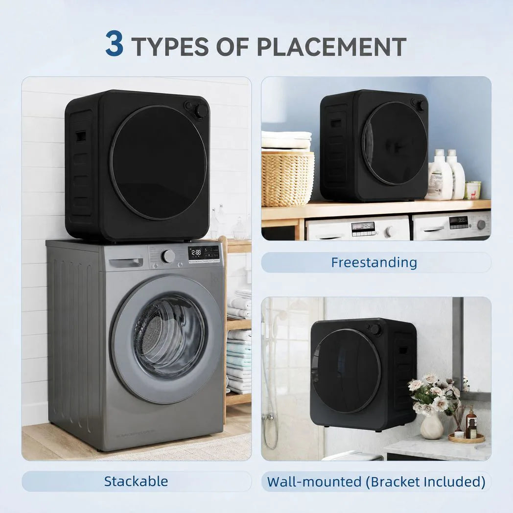 HOMCOM 4kg Front Load Tumble Dryer with 400W/800W Heat Settings – Compact Wall-Mount Laundry Dryer, Black