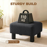 HOMCOM Linen Fabric Footstool Ottoman Cube with 4 Plastic Legs – Padded Bedroom Stool, Black