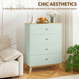 HOMCOM 4 Drawer Chest of Drawers with Black Handles – Bedroom and Living Room Storage, Light Green and Oak